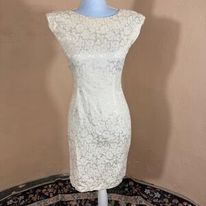 Vintage 1950s–60s Handmade Cream Floral Brocade Cocktail/Wedding Dress – Open Ba